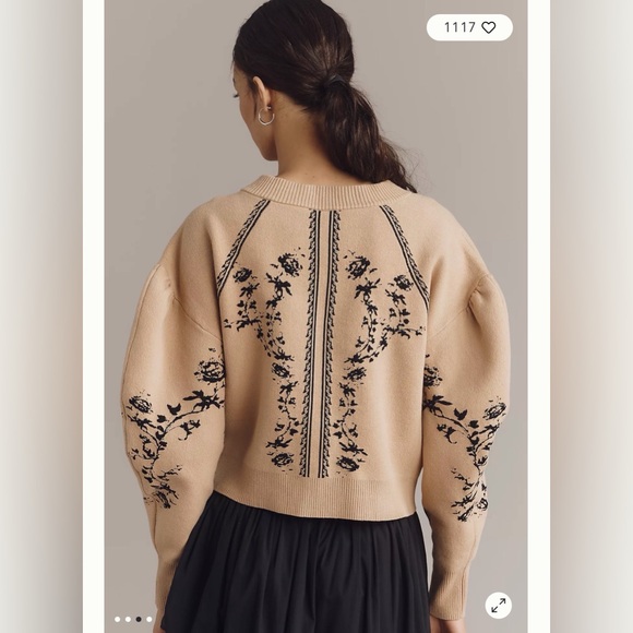 ⭐️NWOT Anthropologie Sculpted Puffed Sleeve Cardigan⭐️ - Picture 3 of 8